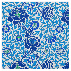 Jacobobohne Floral , Marine und Cerulean Blue Stoff