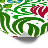 Jacobobohne, florale Damaskus, grün und korallenro Poster (Ecke)