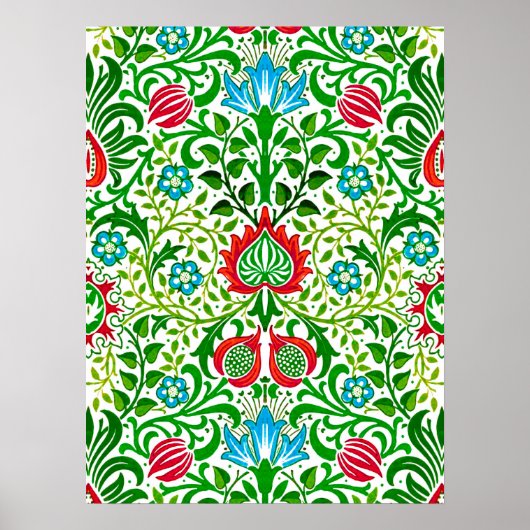 Jacobobohne, florale Damaskus, grün und korallenro Poster (Vorne)