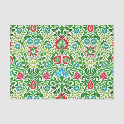 Jacobobohne, florale Damaskus, grün und korallenro Seidenpapier (Vorderseite)