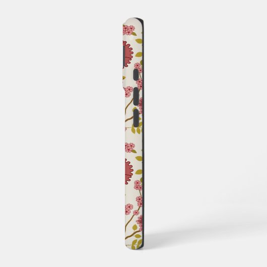 Jacobobohne Grosse Muster Reds Pinks Gold Creme iPhone 16 Hülle (Linke Seite)