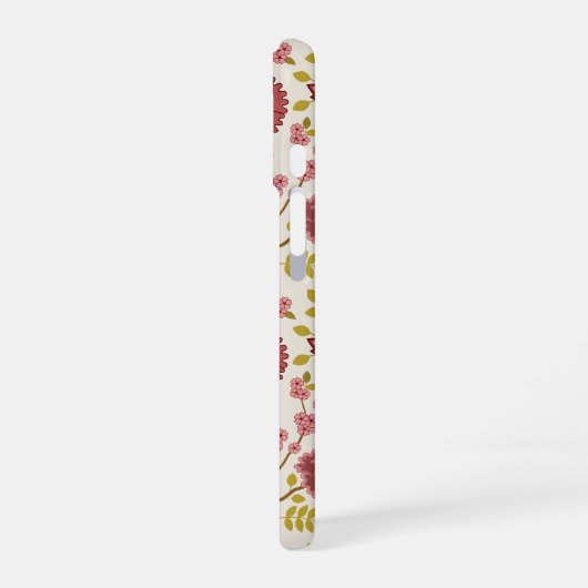 Jacobobohne Grosse Muster Reds Pinks Gold Creme iPhone 16 Hülle (Linke Seite)