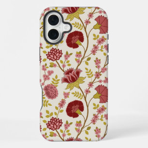 Jacobobohne Grosse Muster Reds Pinks Gold Creme iPhone 16 Plus Hülle