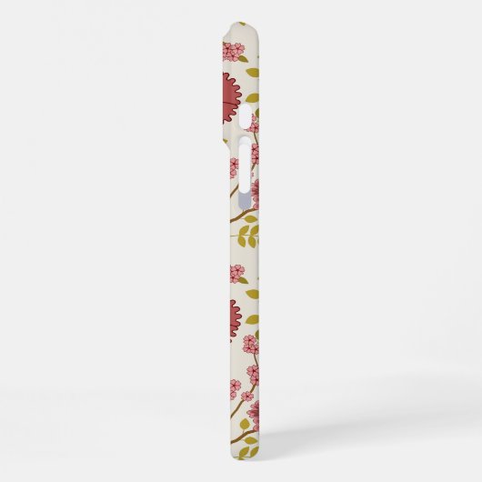 Jacobobohne Grosse Muster Reds Pinks Gold Creme iPhone Hülle (Linke Seite)