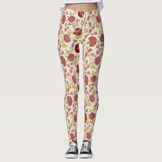 Jacobobohne Grosse Muster Reds Pinks Gold Creme Leggings (Vorderseite)