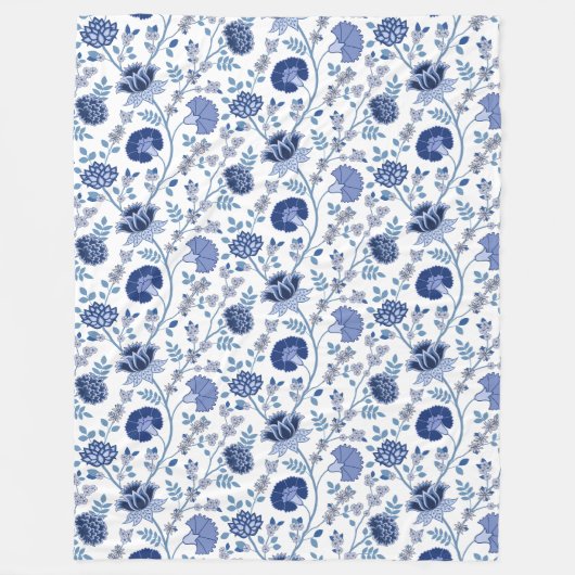 Jacobobohne Muster Blau auf Weiß Fleecedecke (Vorderseite)