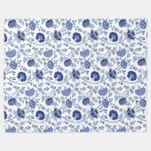 Jacobobohne Muster Blau auf Weiß Fleecedecke (Vorderseite (Horizontal))