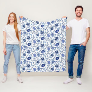 Jacobobohne Muster Blau auf Weiß Fleecedecke
