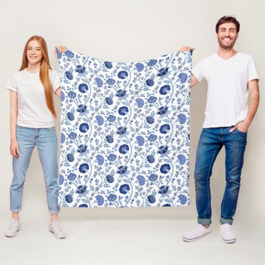 Jacobobohne Muster Blau auf Weiß Fleecedecke (Beispiel)