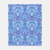 JacobobohnenDamast, Kobalt Blau und Weiß Fleecedecke (Vorderseite)
