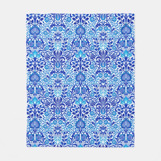 JacobobohnenDamast, Kobalt Blau und Weiß Fleecedecke (Vorderseite)