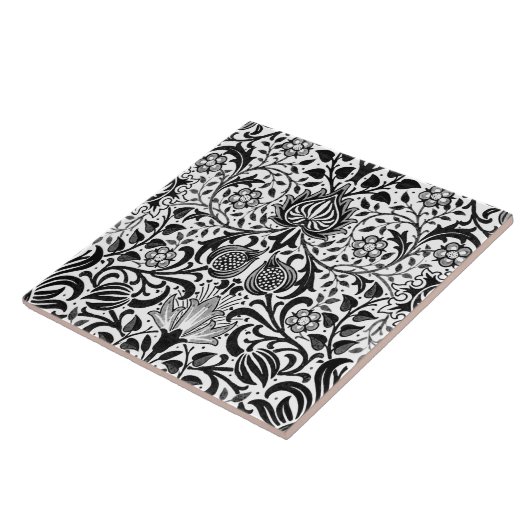 JacobobohnenDamast, schwarz, weiß und grau  Fliese (Seite)