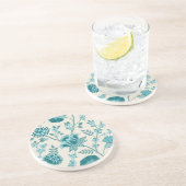 Jacobohne Blumenmuster Lg Muster Teals auf Creme Getränkeuntersetzer (Seite)