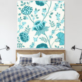 Jacobohne Blumenmuster Lg Muster Teals auf Creme Leinwanddruck (Insitu (Schlafzimmer))