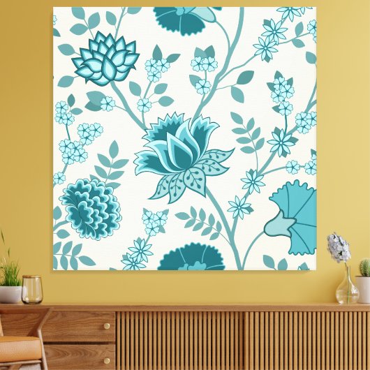 Jacobohne Blumenmuster Lg Muster Teals auf Creme Leinwanddruck (Insitu (Wohnzimmer))