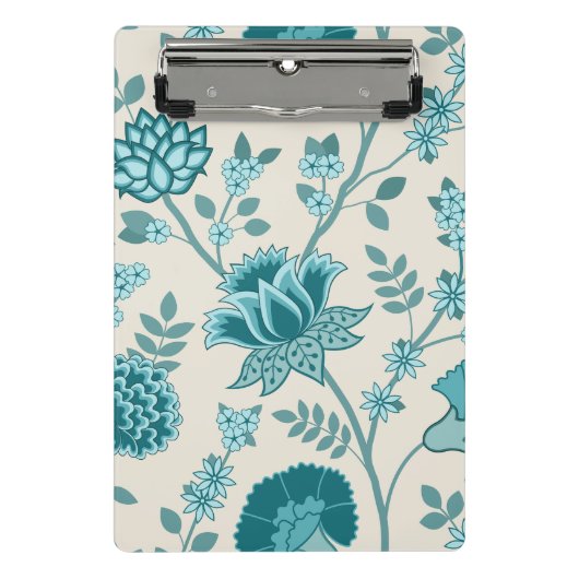Jacobohne Blumenmuster Lg Muster Teals auf Creme Mini Klemmbrett (Vorderseite)