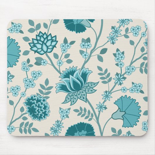 Jacobohne Blumenmuster Lg Muster Teals auf Creme Mousepad (Vorne)