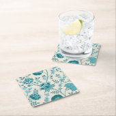 Jacobohne Blumenmuster Lg Muster Teals auf Creme Rechteckiger Pappuntersetzer (Vor Ort)