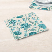 Jacobohne Blumenmuster Lg Muster Teals auf Creme Rechteckiger Pappuntersetzer (angewinkelt)
