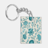Jacobohne Blumenmuster Lg Muster Teals auf Creme Schlüsselanhänger (Vorderseite links)