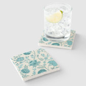 Jacobohne Blumenmuster Lg Muster Teals auf Creme Steinuntersetzer (Seitenansicht)
