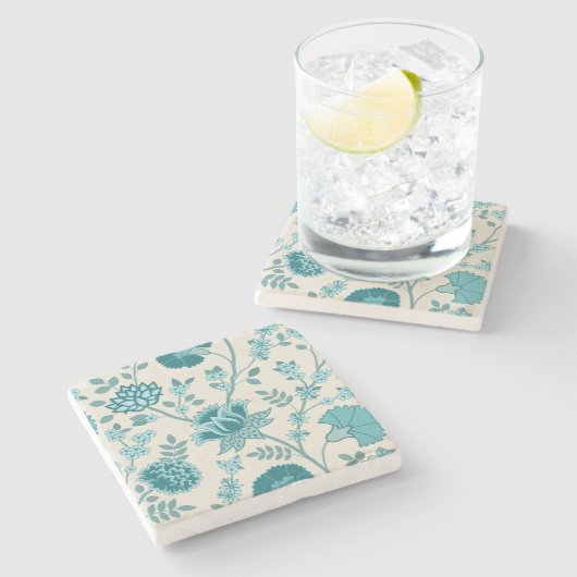 Jacobohne Blumenmuster Lg Muster Teals auf Creme Steinuntersetzer (Seitenansicht)
