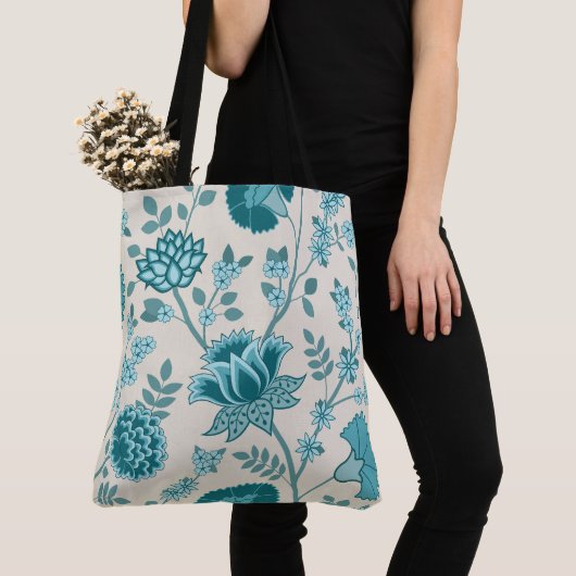 Jacobohne Blumenmuster Lg Muster Teals auf Creme Tasche (Von Nahem)