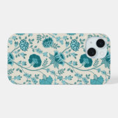Jacobohne Blumenmuster Tees auf Creme iPhone 15 Hülle (Rückseite (Horizontal))