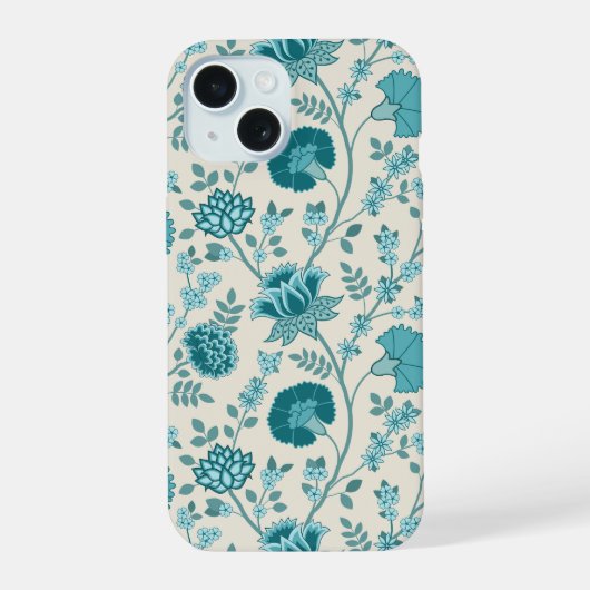 Jacobohne Blumenmuster Tees auf Creme iPhone 15 Hülle (Rückseite)