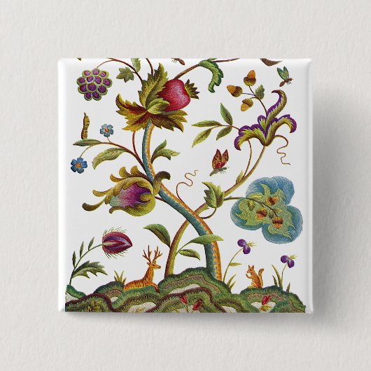 Jacobohne Crewel Stickerei Baum des Lebens Button (Vorderseite)