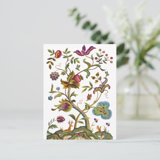 Jacobohne Crewel Stickerei Baum des Lebens Postkarte (Stehend Vorderseite)