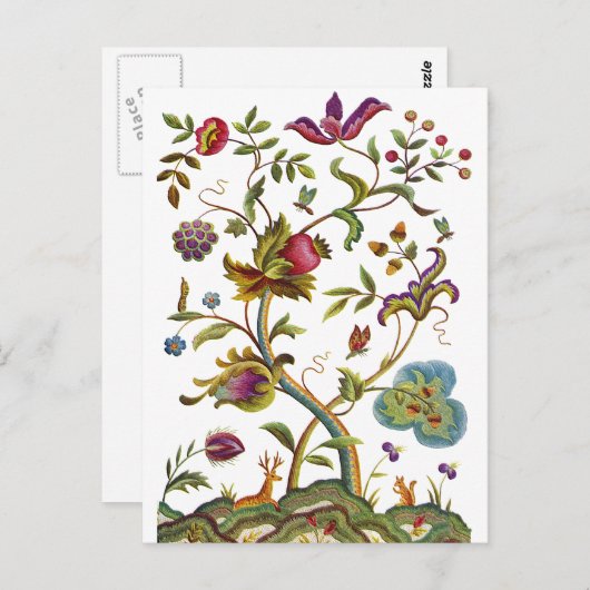 Jacobohne Crewel Stickerei Baum des Lebens Postkarte (Vorne/Hinten)