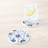 Jacobohne Floral Lg Muster Blau auf Weiß Getränkeuntersetzer (Seite)