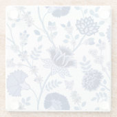 Jacobohne Floral Lg Muster Blau auf Weiß Glasuntersetzer (Rückseite)