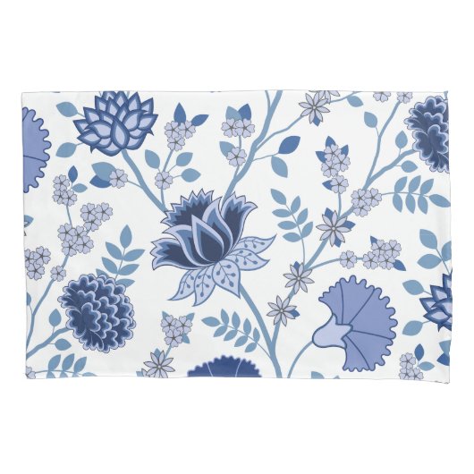 Jacobohne Floral Lg Muster Blau auf Weiß Kissenbezug (Vorderseite)