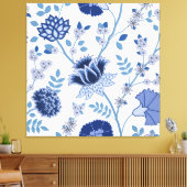 Jacobohne Floral Lg Muster Blau auf Weiß Leinwanddruck (Insitu (Wohnzimmer))