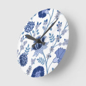 Jacobohne Floral Lg Muster Blau auf Weiß Runde Wanduhr (Winkel)