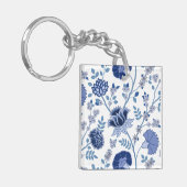 Jacobohne Floral Lg Muster Blau auf Weiß Schlüsselanhänger (Vorderseite links)