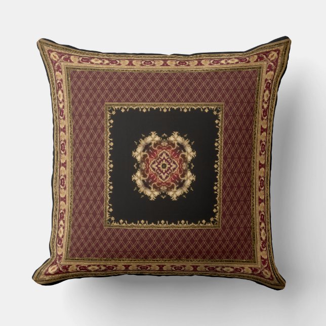 Jacquard Black und Red Pillow Kissen (Vorderseite)