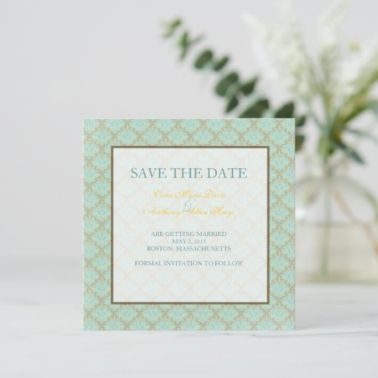 Jacquard Damask Save the Date (Stehend Vorderseite)