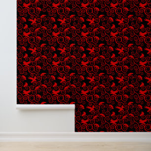Jacquard Red und Black Raven Viktorianisch Gothic Tapete