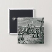 Jacques Cartier, der ein Kreuz bei Gaspe gründet Button (Vorne & Hinten)