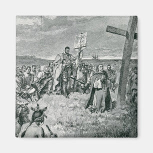 Jacques Cartier, der ein Kreuz bei Gaspe gründet Magnet