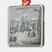 Jacques Cartier, der ein Kreuz bei Gaspe gründet Silbernes Ornament (Links)