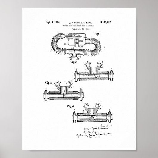 Jacques Cousteau Mundstück zum Atmen Apparatu Poster (Vorne)