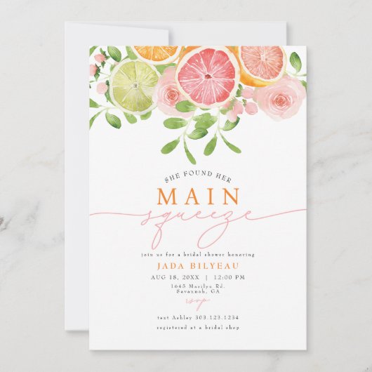 JADA Citrus Fruit Main Squeeze Brautparty Einladung (Vorderseite)