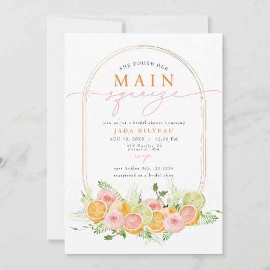 JADA Citrus Fruit Main Squeeze Brautparty Einladung (Vorderseite)