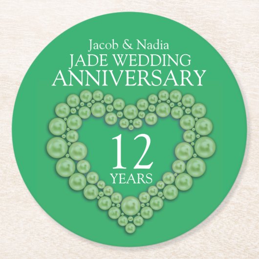 Jade 12. Hochzeitstag Herzgrüne Untersetzer (Vorderseite)