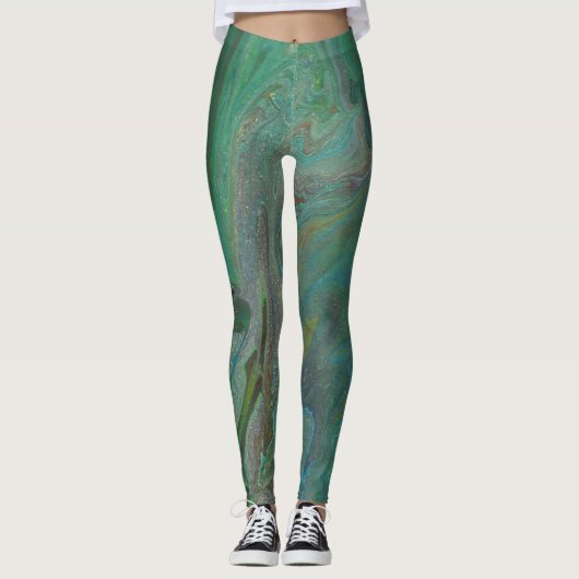 Jade 3 Fluid Deep Green Abstrakte Leggings (Vorderseite)