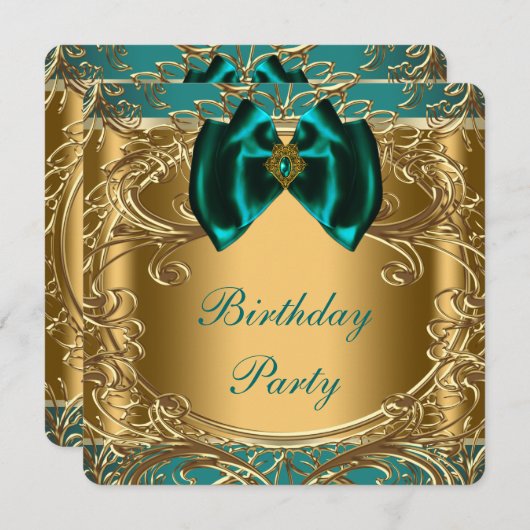 Jade and Gold Birthday Party Einladung (Vorne/Hinten)
